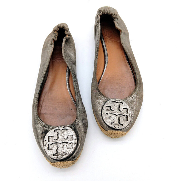 Tory Burch Reva Espadrille Flats Size 7 Bronze Metallic Leather Slip On READ - Picture 1 of 8